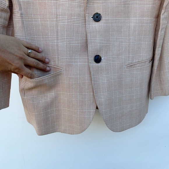 J. Crew Ludlow Plaid Ivory Peach Linen Blazer Jacket Size 8 - Picture 6 of 15